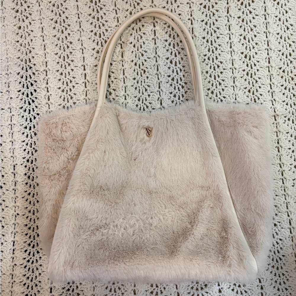 Victoria Secret White Faux Fur Tote